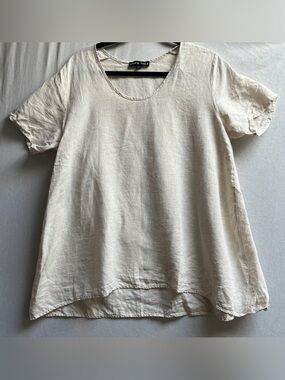 Pure Soul Cream Linen Short-Sleeve V-Neck Top XL